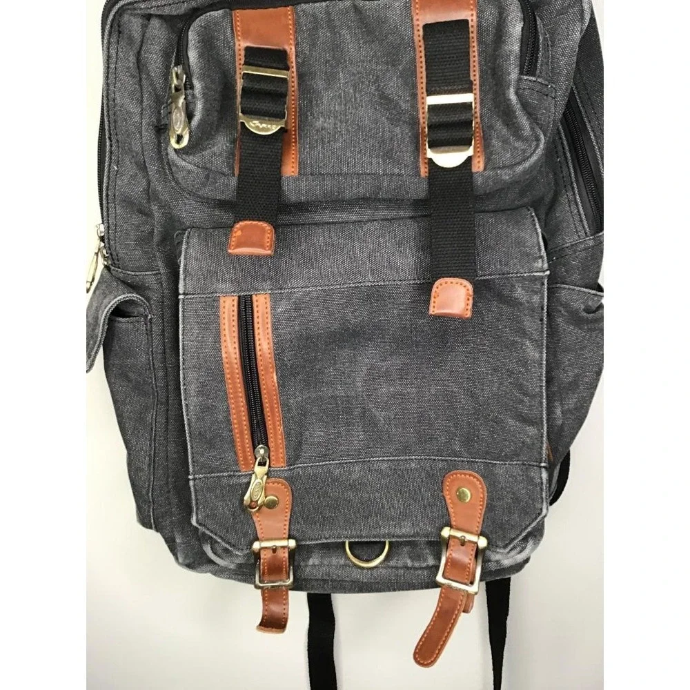 Kaukko Canvas Backpack Rucksack Charcoal Gray Leather Trim Travel Laptop School